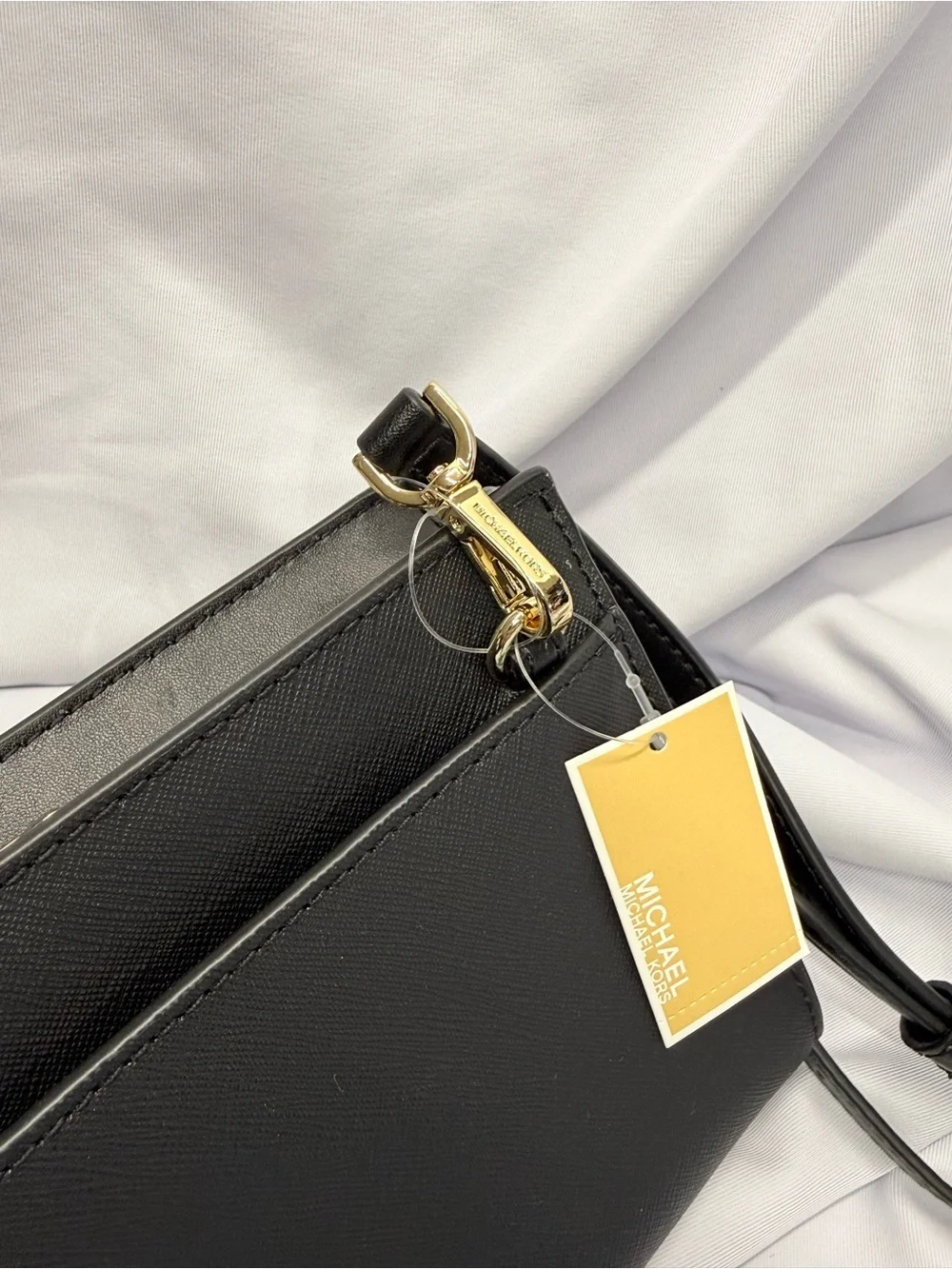 (new+tag) Michael Kors Sheila Black Saffiano Leather Crossbody Bag 8 x 5.25 inch